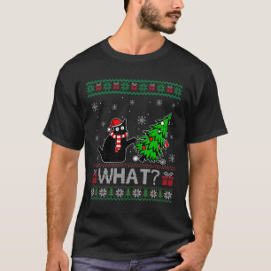 Cat What Funny Black Cat Pushing Christmas Tree Ug T-Shirt