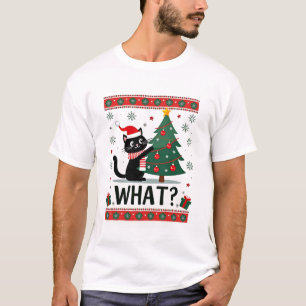 Cat What Funny Black Cat Pushing Christmas Tree Ug T-Shirt