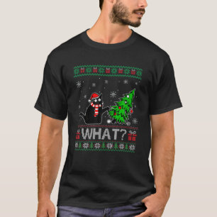 Cat What Funny Black Cat Pushing Christmas Tree Ug T-Shirt