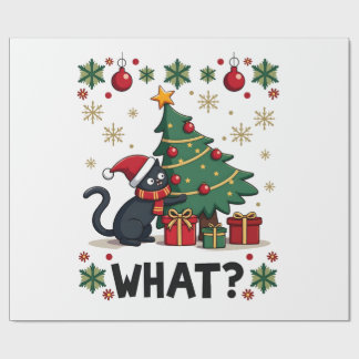 Cat What Funny Black Cat Pushing Christmas Tree Ug Wrapping Paper