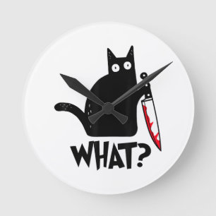 Cat What_ Funny Black Cat  Round Clock