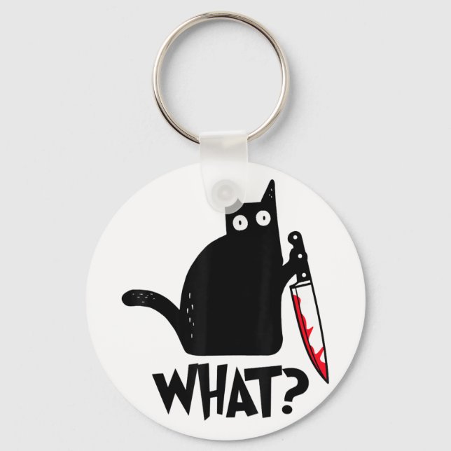 Cat What Funny Black Cat Shirt Murderous Cat With  Key Ring (Front)