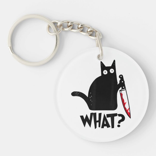 Cat What Funny Black Cat Shirt Murderous Cat With  Key Ring (Front)