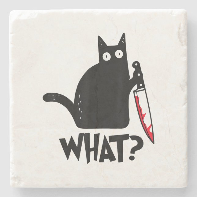 Cat What Funny Black Cat Shirt Murderous Cat With  Stone Coaster (Front)