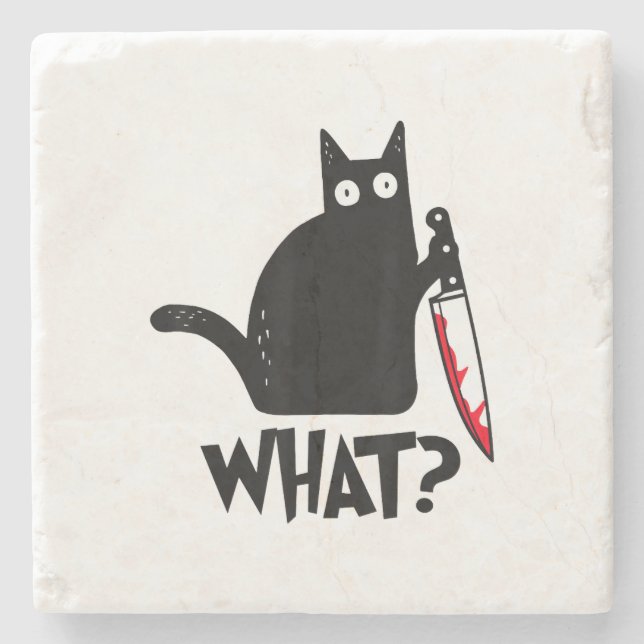 Cat What_ Funny Black Cat  Stone Coaster (Front)