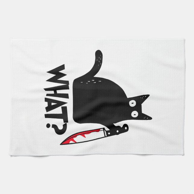 Cat What_ Funny Black Cat  Tea Towel (Horizontal)