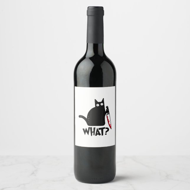 Cat What_ Funny Black Cat  Wine Label (Front)