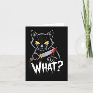 Cat What_ Funny Black Cat With Knife Halloween Card