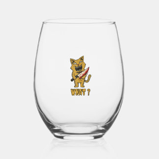Cat what _ Funny creepy cat With Knife Stemless Wine Glass