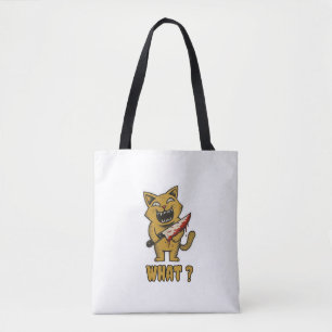 Cat what _ Funny creepy cat With Knife Tote Bag