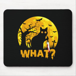 Cat What_ Halloween Black Cat With Knife - Funny Mouse Pad