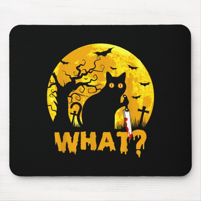 Cat What_ Halloween Black Cat With Knife - Funny Mouse Pad (Front)