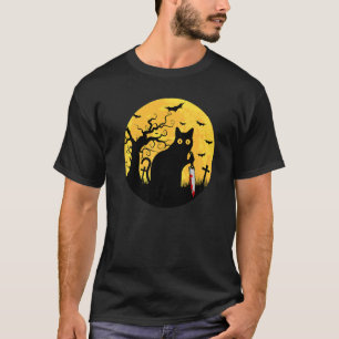 Cat What Halloween Black Cat with Knife What Cat T-Shirt