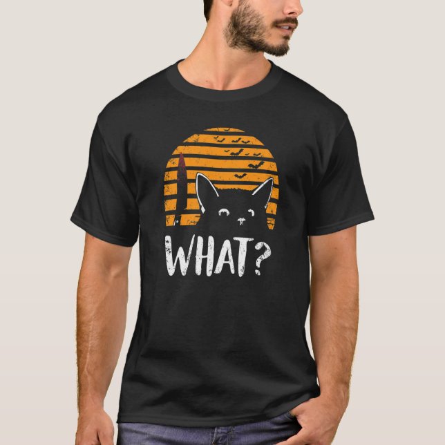 Cat What Halloween Murderous Cat With Knife Costum T-Shirt (Front)
