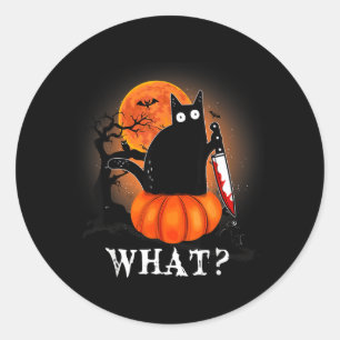 Cat What Halloween Scary Black Cat Costume Classic Round Sticker