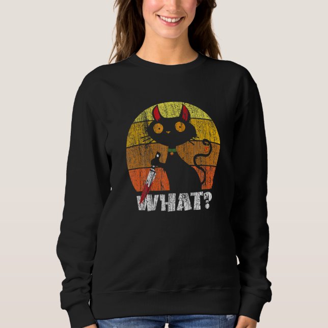 Cat What  Meh Cat  Black Cat With Knife Sweatshirt (Front)