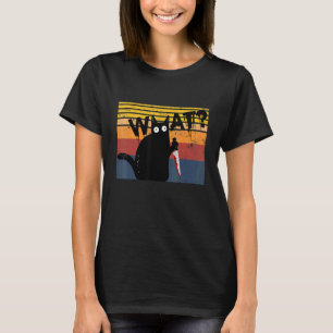 Cat What Murderous Black Cat Holding Knife Hallowe T-Shirt