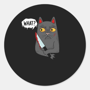 Cat What Murderous Black Cat Killer With Knife Hal Classic Round Sticker