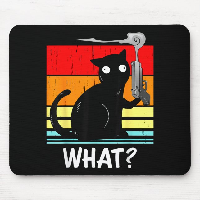 Cat What_ Murderous Black Cat With Gun Halloween Mouse Pad (Front)