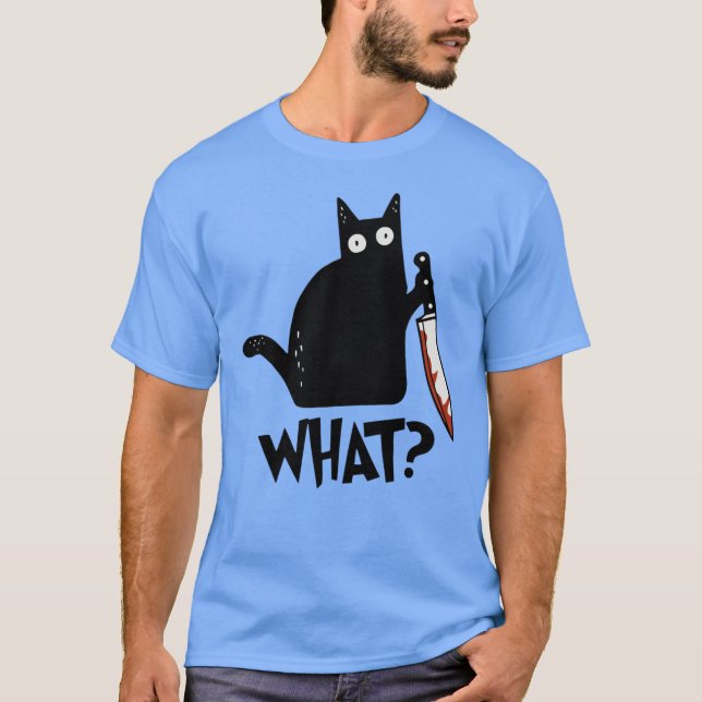 Cat What Murderous Black Cat With Knife Gift Premi T-Shirt (Front)