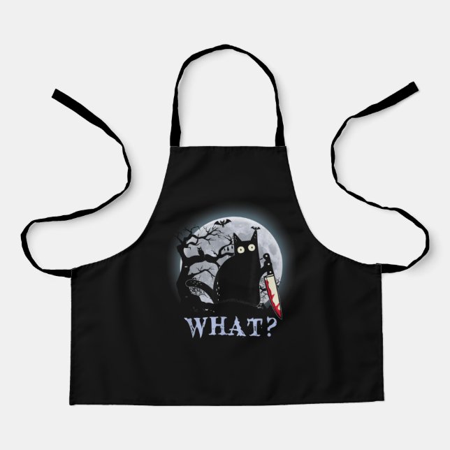 Cat What Murderous Black Cat With Knife Halloween Apron (Front)