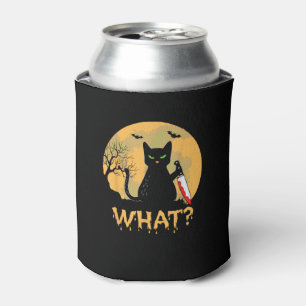 CAT WHAT_ Murderous Black Cat with Knife Halloween Can Cooler