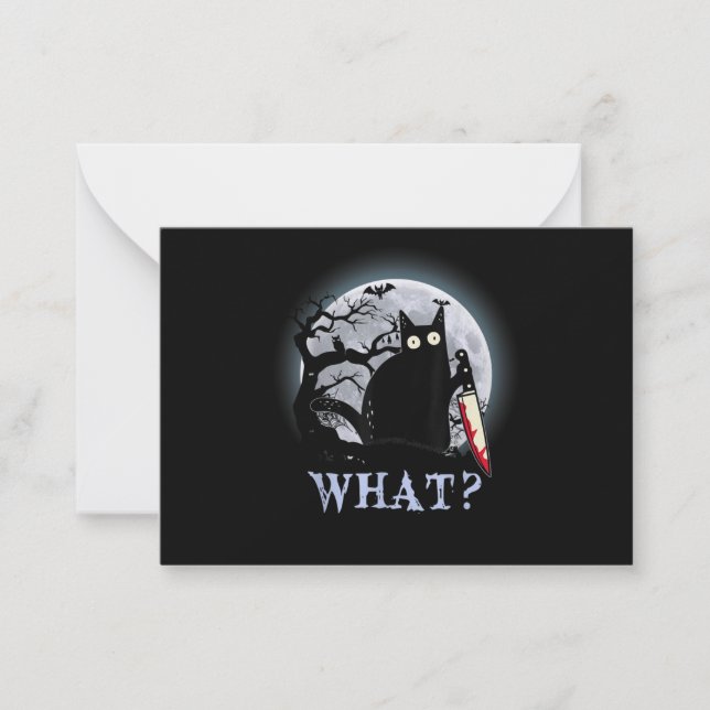 Cat What Murderous Black Cat With Knife Halloween Card (Front)
