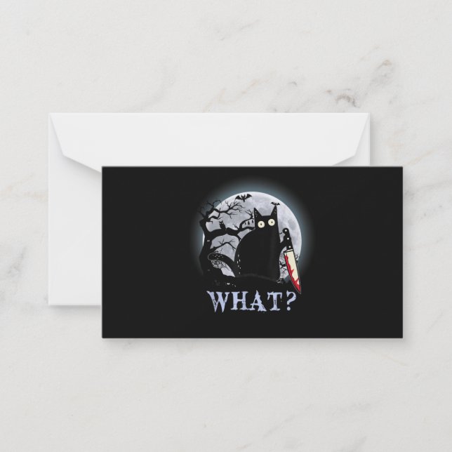 Cat What Murderous Black Cat With Knife Halloween Card (Front)