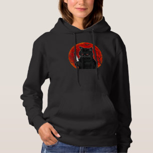 Cat What  Murderous Black Cat With Knife Halloween Hoodie