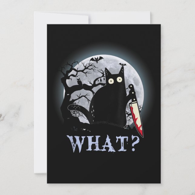 Cat What Murderous Black Cat With Knife Halloween Invitation (Front)