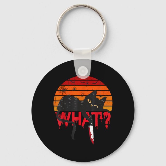 Cat What_ Murderous Black Cat With Knife Halloween Key Ring (Front)