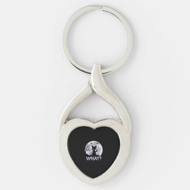 Cat What_ Murderous Black Cat With Knife Halloween Key Ring (Front)