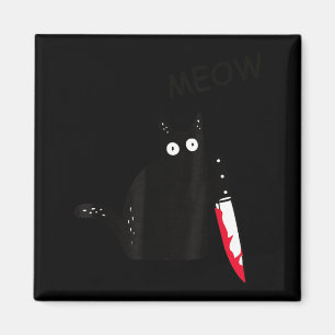 Cat What_ Murderous Black Cat With Knife Halloween Magnet