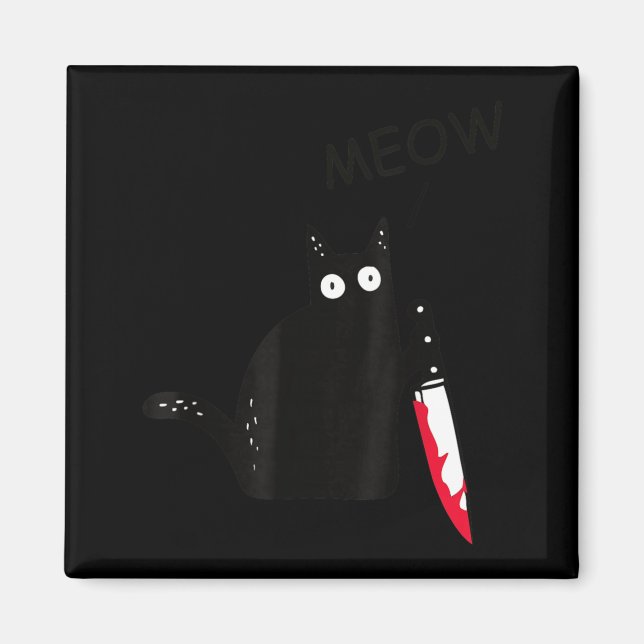 Cat What_ Murderous Black Cat With Knife Halloween Magnet (Front)