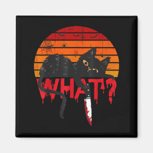 Cat What_ Murderous Black Cat With Knife Halloween Magnet