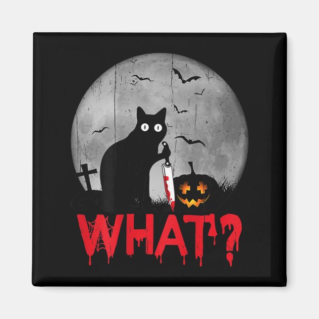 Cat What_ Murderous Black Cat With Knife Halloween Magnet (Front)