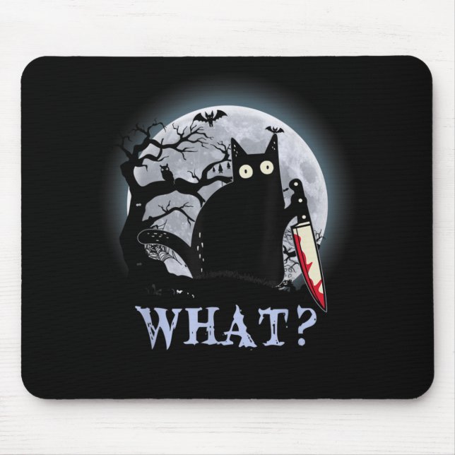Cat What Murderous Black Cat With Knife Halloween Mouse Pad (Front)