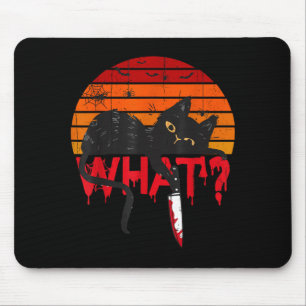 Cat What_ Murderous Black Cat With Knife Halloween Mouse Pad