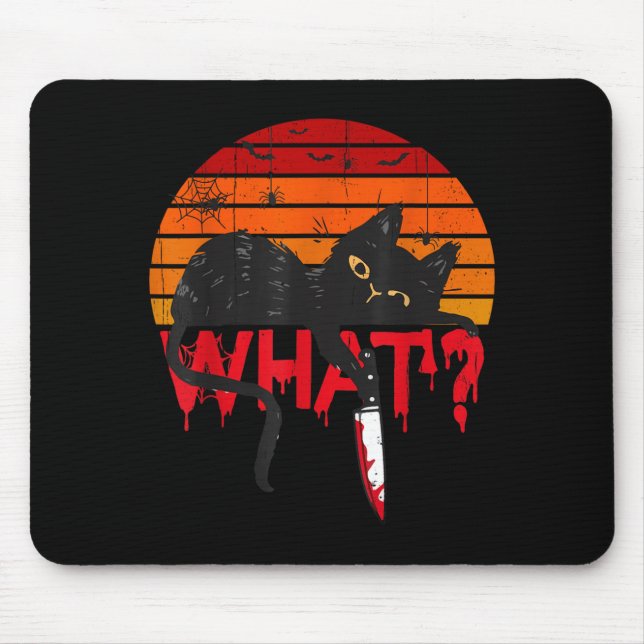 Cat What_ Murderous Black Cat With Knife Halloween Mouse Pad (Front)
