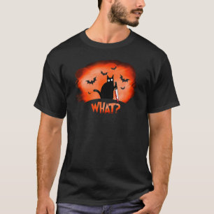 Cat What Murderous Black Cat With Knife Halloween  T-Shirt