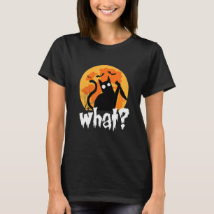 CAT WHAT Murderous Black Cat with Knife Halloween T-Shirt