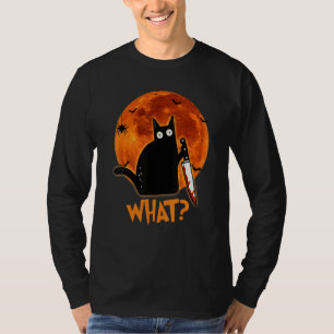 Cat What Murderous Black Cat With Knife Halloween T-Shirt