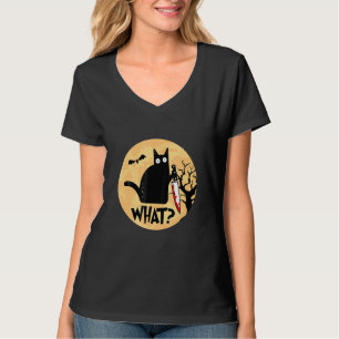 Cat What Murderous Black Cat With Knife Halloween T-Shirt