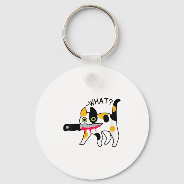 Cat What_ Murderous Calico Cat With Knife Hallowee Key Ring (Front)