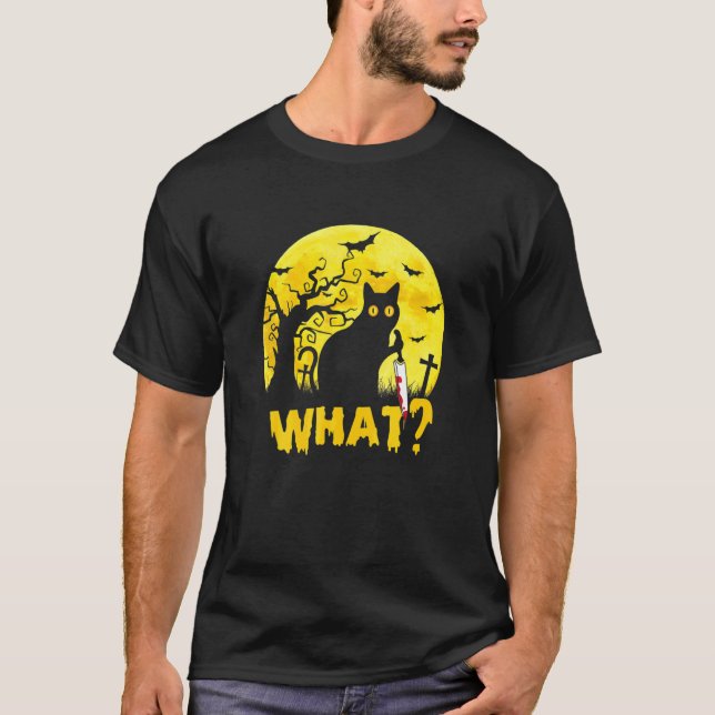 Cat What Murderous Cat Black Cat With Knife Moon H T-Shirt (Front)