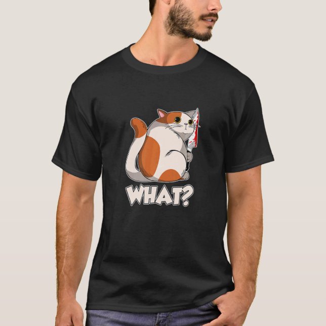 Cat What Murderous Cat With Knife   T-Shirt (Front)