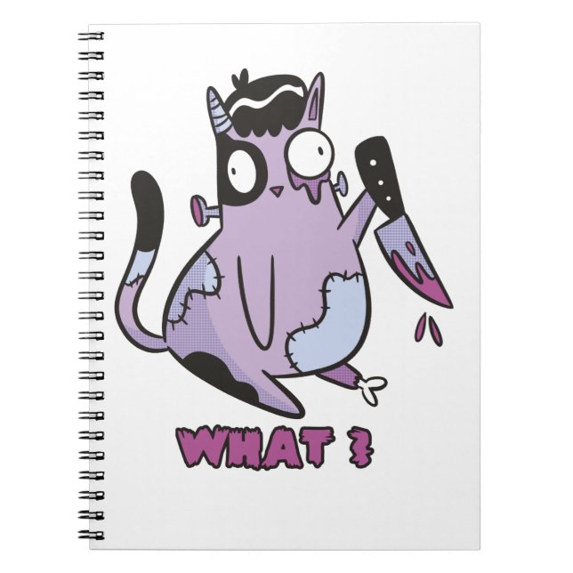 Cat What? Murderous Cat, Zombie Cat Halloween Notebook (Front)
