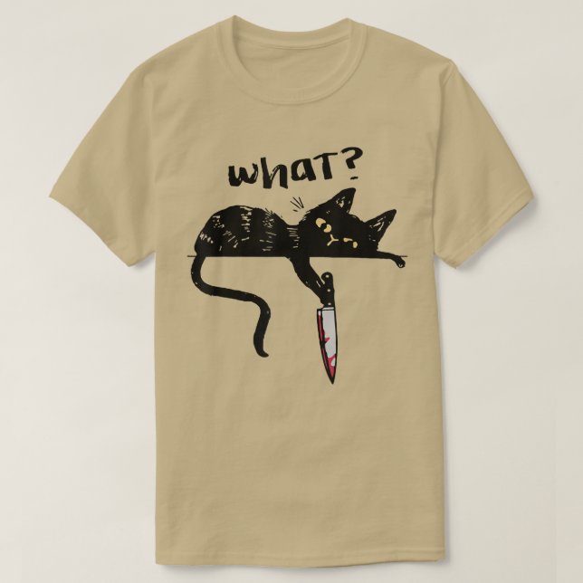 Cat What Shirt Black Cat With Knife Killer Hallowe (Design Front)
