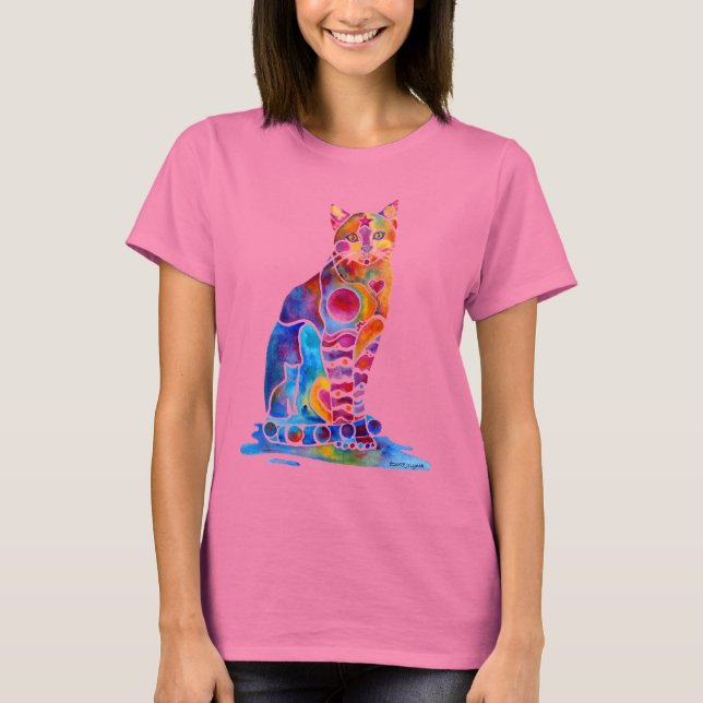 Cat  Whimsical Art T-Shirt (Front)