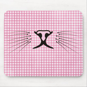 Cat Whiskers on Pink and White Gingham Mouse Pad